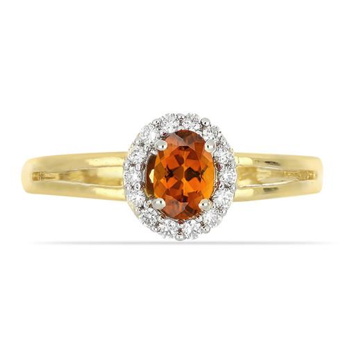 BUY 14K GOLD  NATURAL MADEIRA CITRINE GEMSTONE HALO RING WITH WHITE DIAMOND